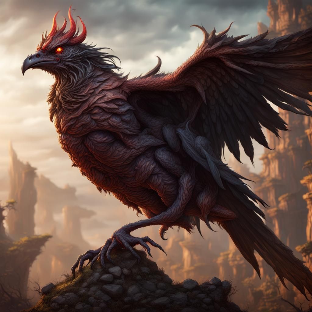 Buff Demon Bird in Detailed Fantasy Art