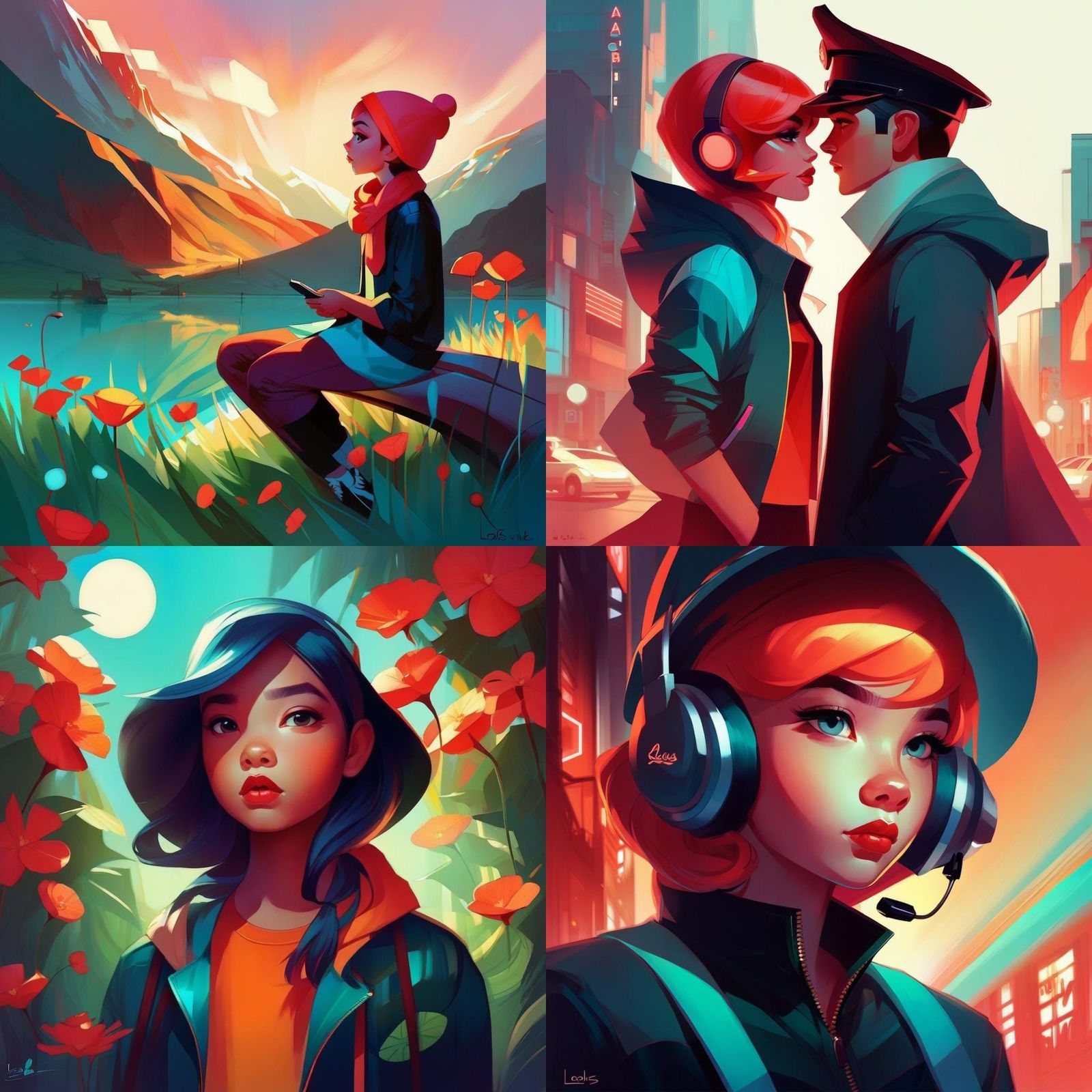 Vibrant Digital Art with Whimsical Characters