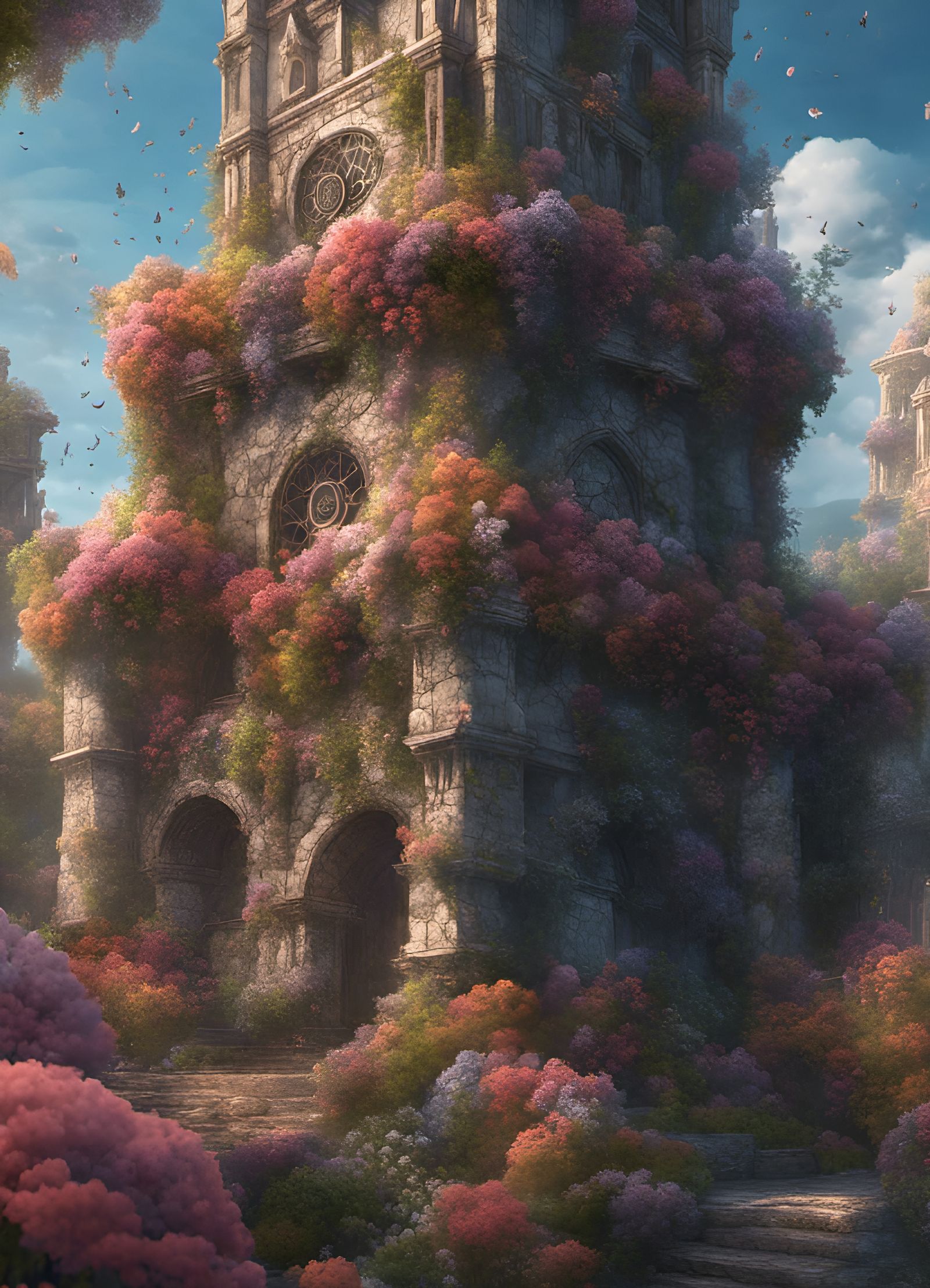 Beautiful Detailed Flower Tower Matte Painting