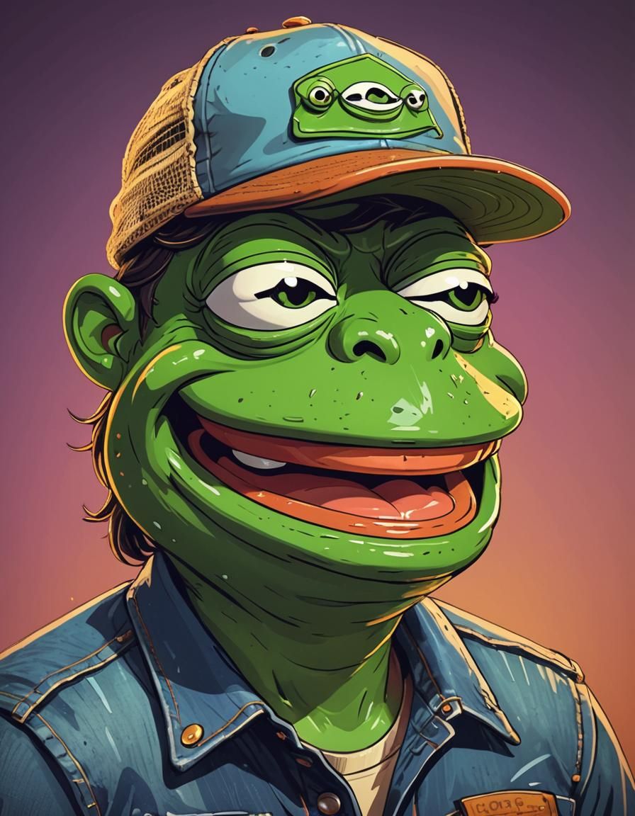 Redneck Groyper Pepe Frog Cartoon Portrait