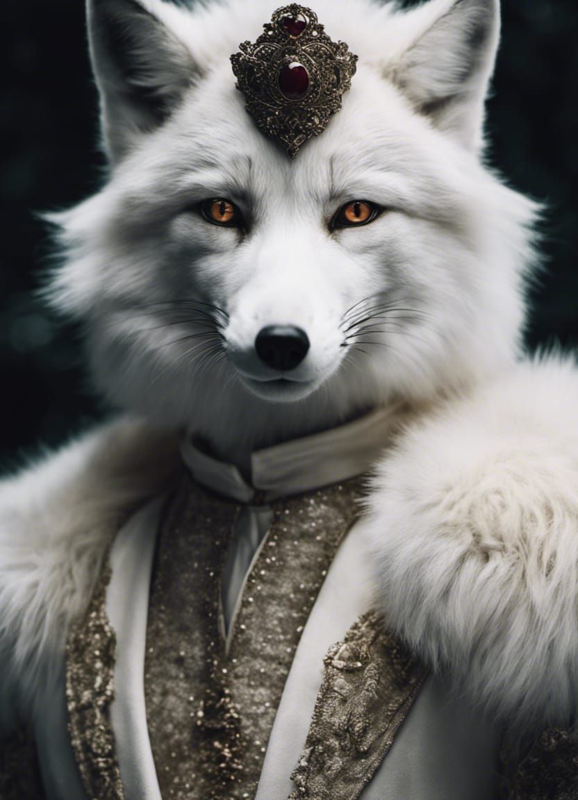 Anthropomorphic White Fox King in Dark Fantasy Style