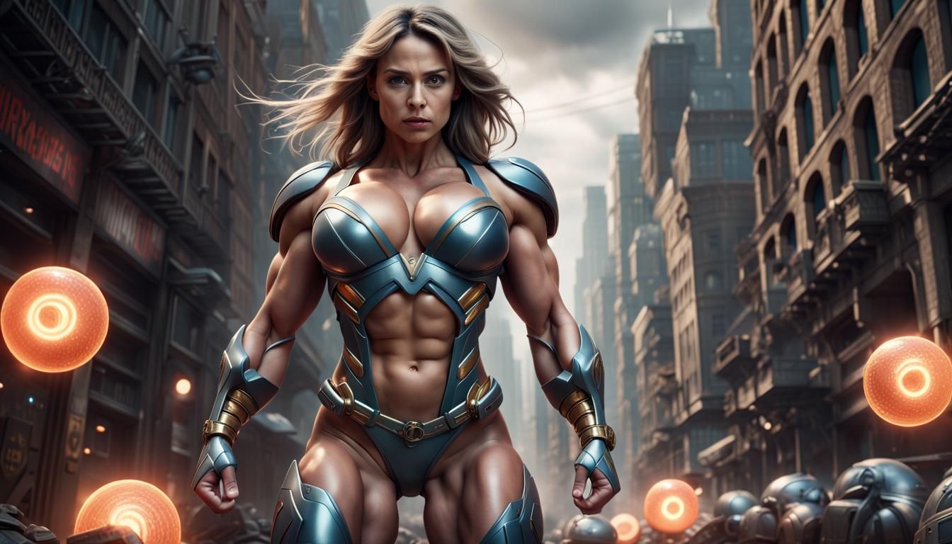 Hyper Muscular Female Superhero in Digital Matte Painting