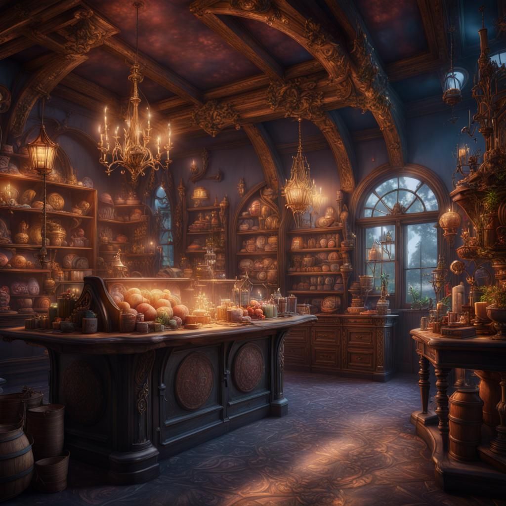 Fairytale Shop Interior: Detailed Matte Painting