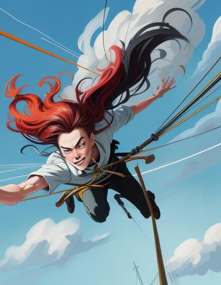 Cartoon Tightrope Walker in Windy Gale, Vuillard Style