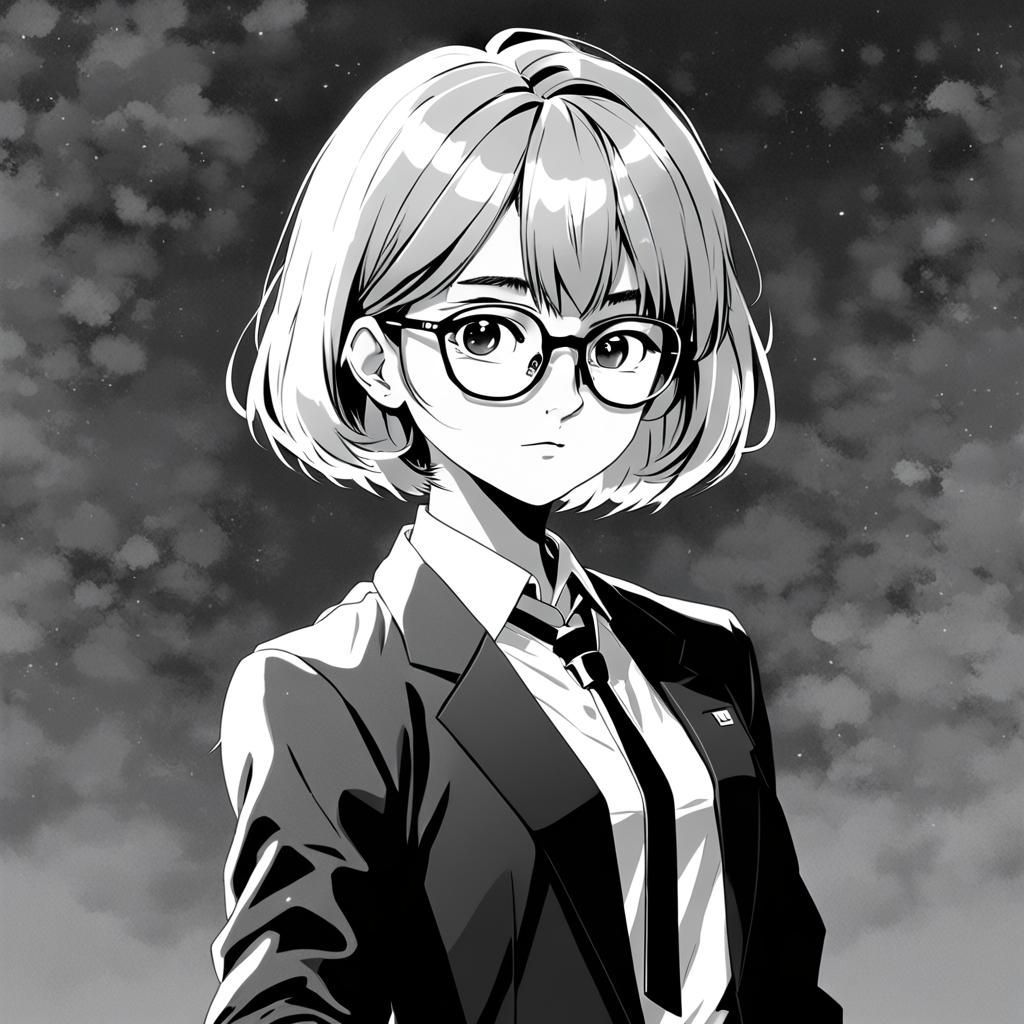 Businesswoman in 80s Anime Style, Hand-Drawn Portrait