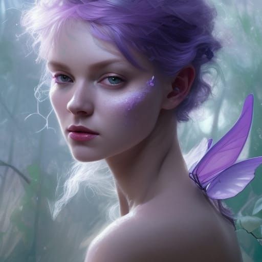 Ethereal Lilac Fairy Portrait in Hyperdetailed Style