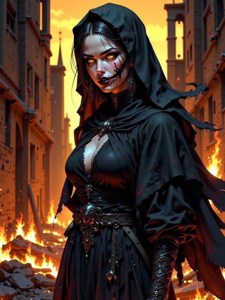 Sinister Nun Reigns Amidst Burning Ruins