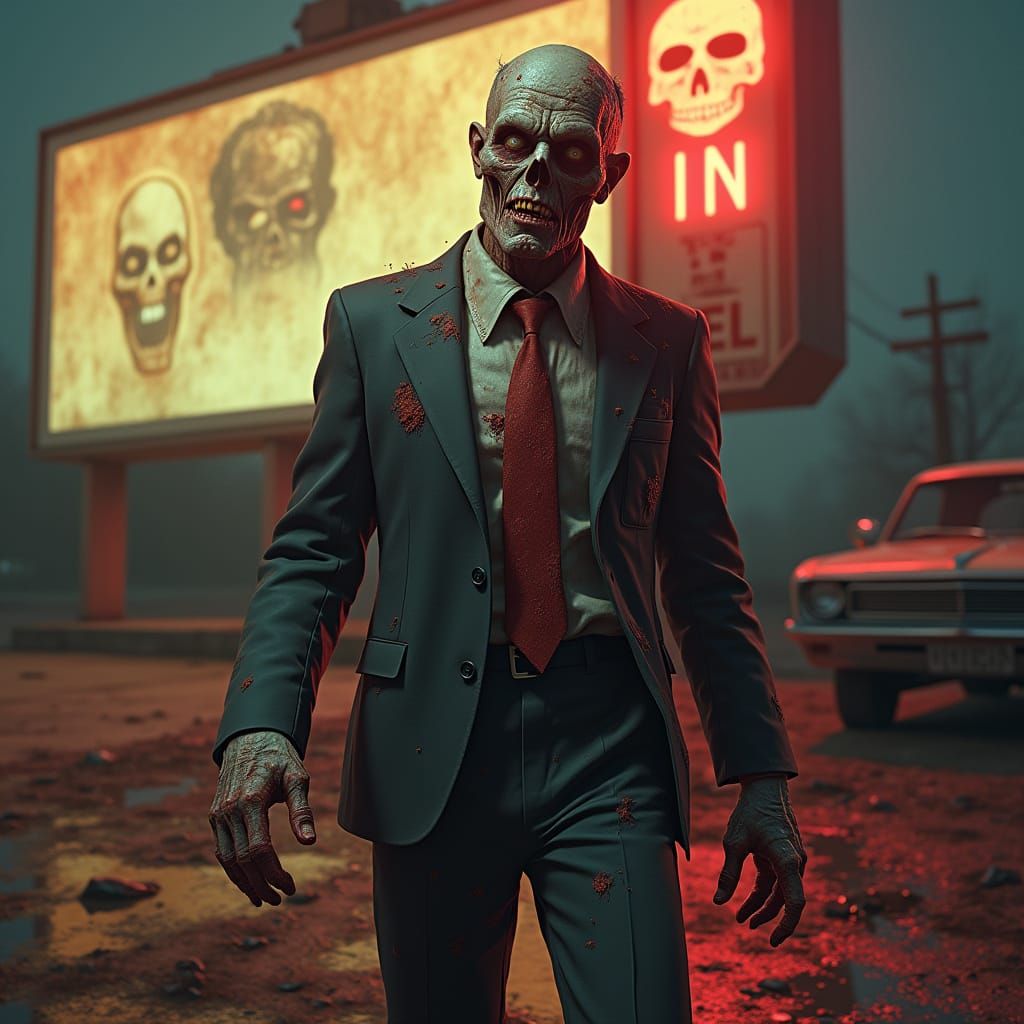 Hyper-Realistic 3D Zombie Movie Poster in Retro Style