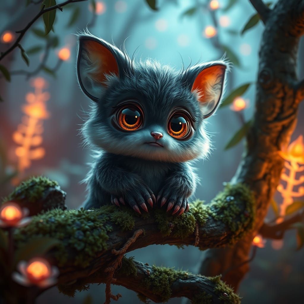 Cute Fluffy Creature in Enchanted Forest