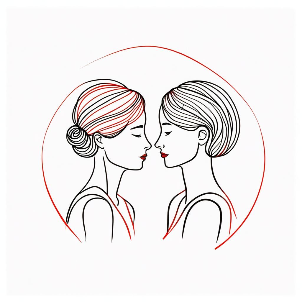 Minimalist Love: A Red and Black Line Art