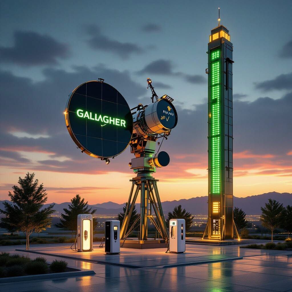 Futuristic Geo Station with Tesla Satellites