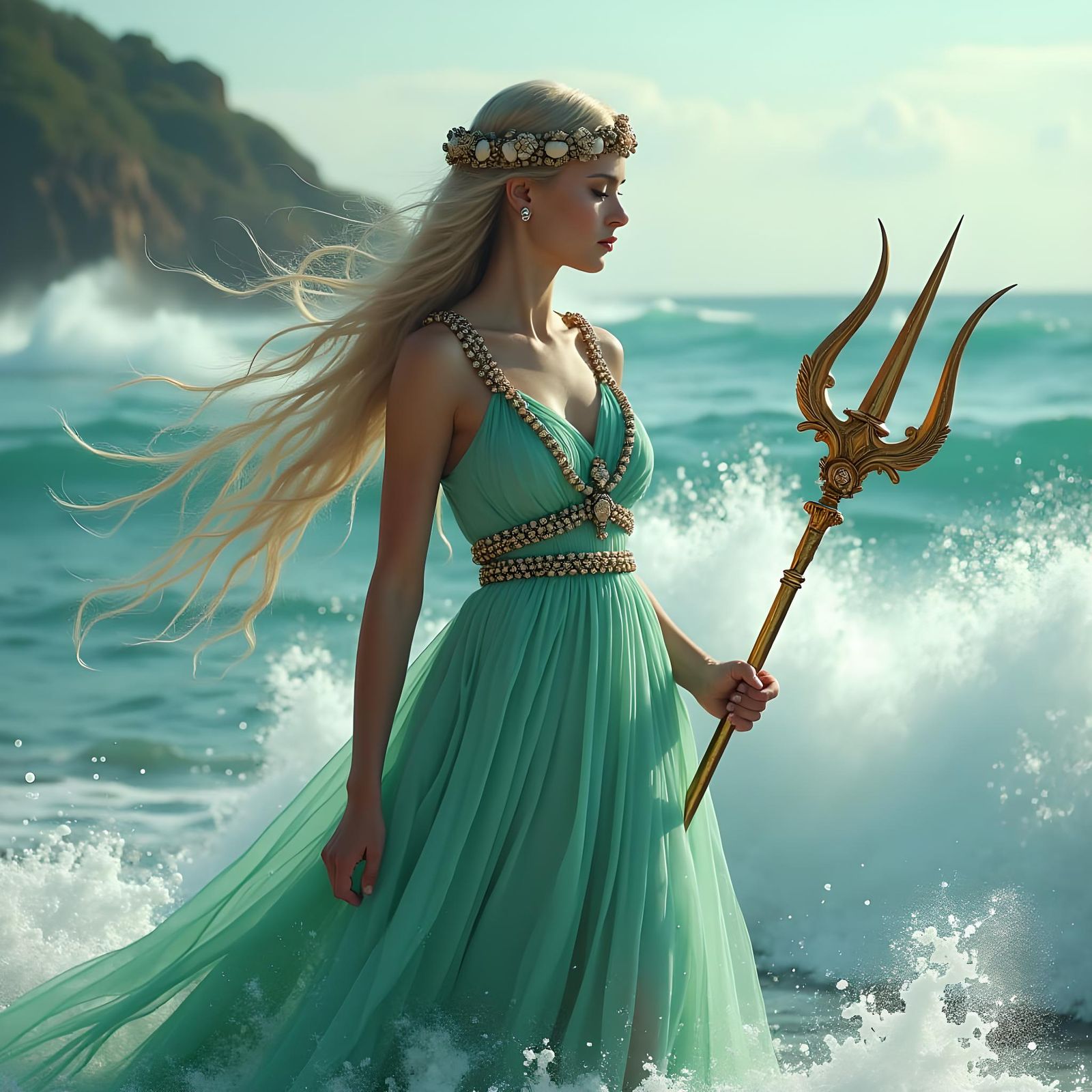 Greek Goddess with Trident, Detailed Matte Painting