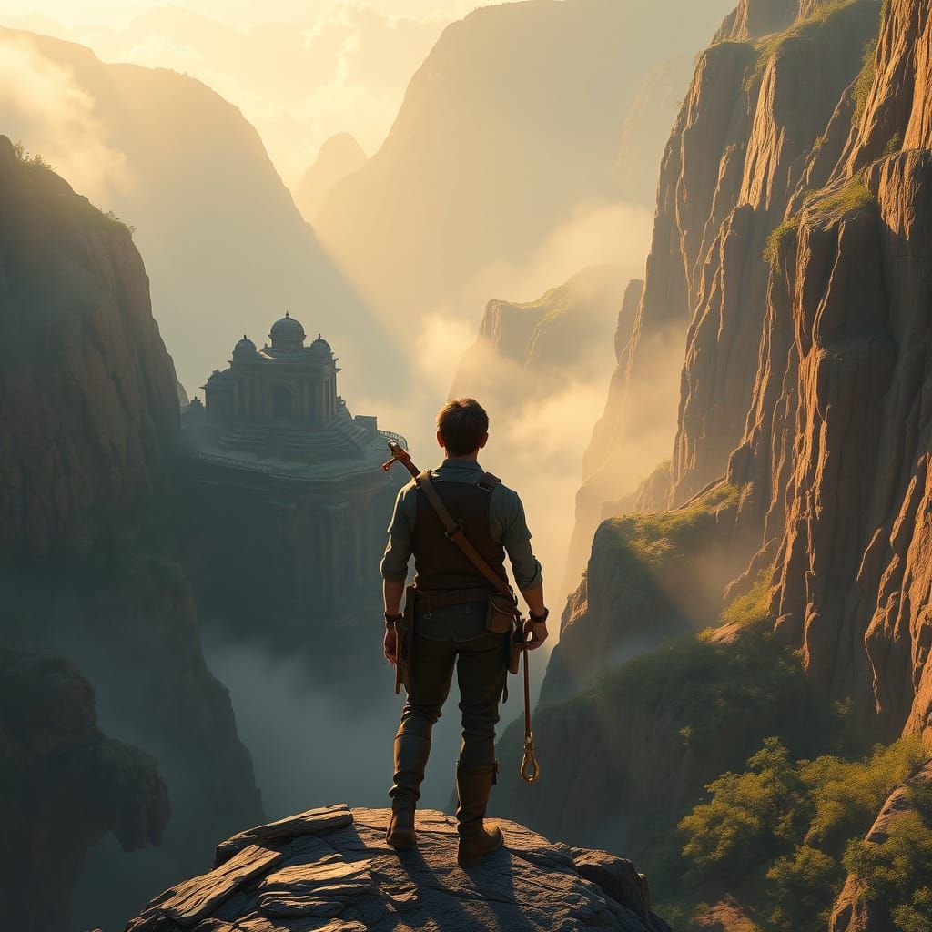 Explorer at Canyon Temple: Fantasy Concept Art