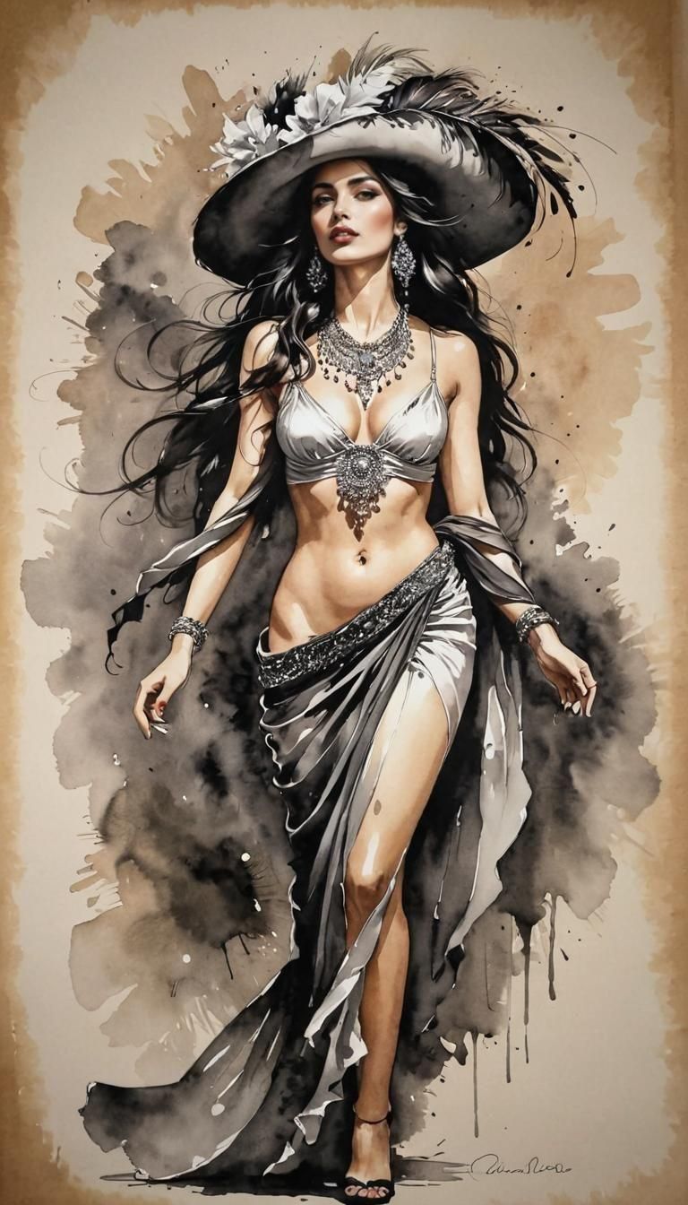 Malagueña Salerosa: Modern Ink Painting with Dynamic Lightin...