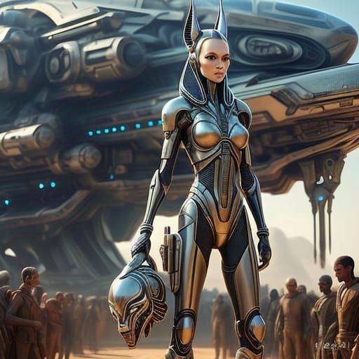 Goddess of the Cosmic Frontier in Futuristic Armor