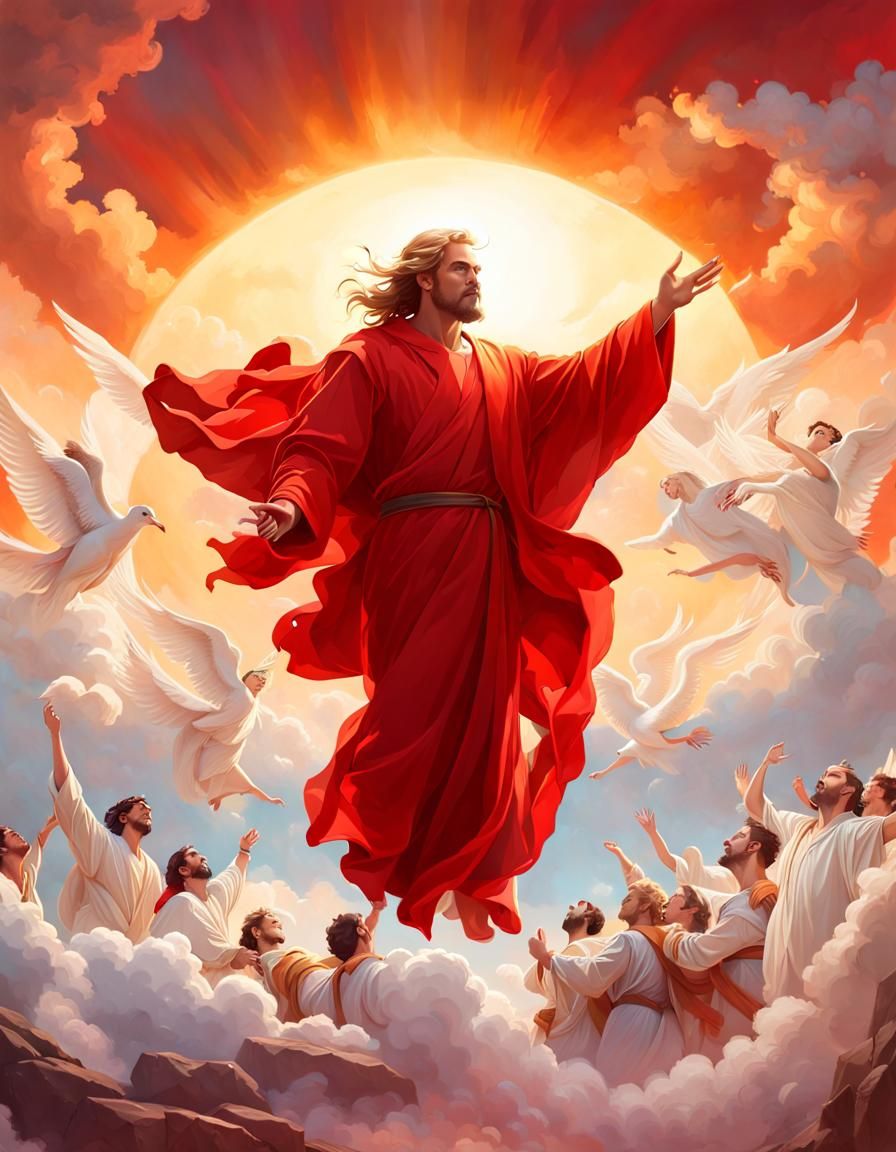 Jesus Christ Ascending, Gouache Impasto Style