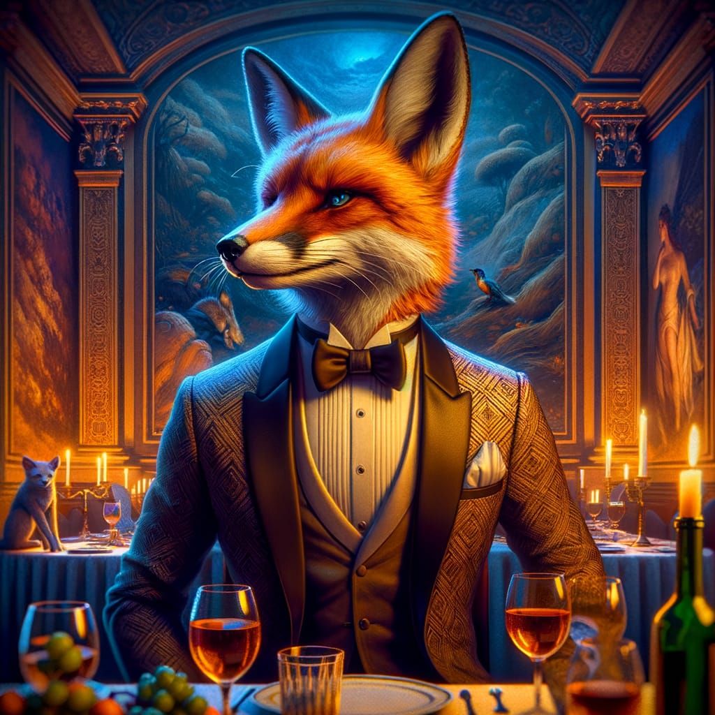 Fox in Tuxedo: Matte Painting Dinner Party