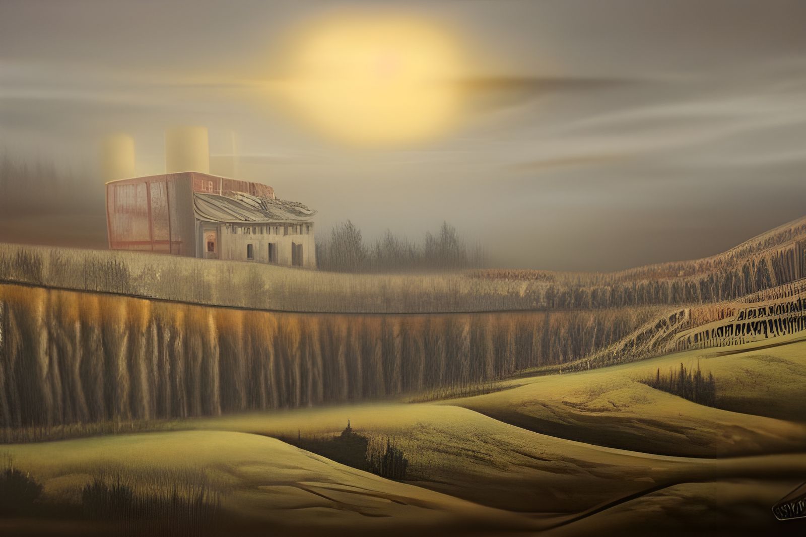 Post-Apocalyptic Coal Town: Ominous Oil Painting
