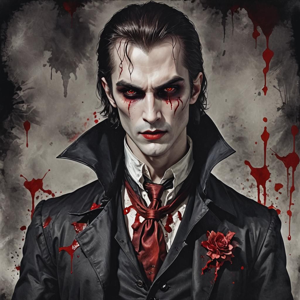 Handsome Vampire Portrait with Blood