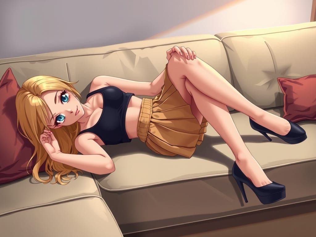 Anime Style Portrait of Athletic Blonde Mexican Woman on Cou...