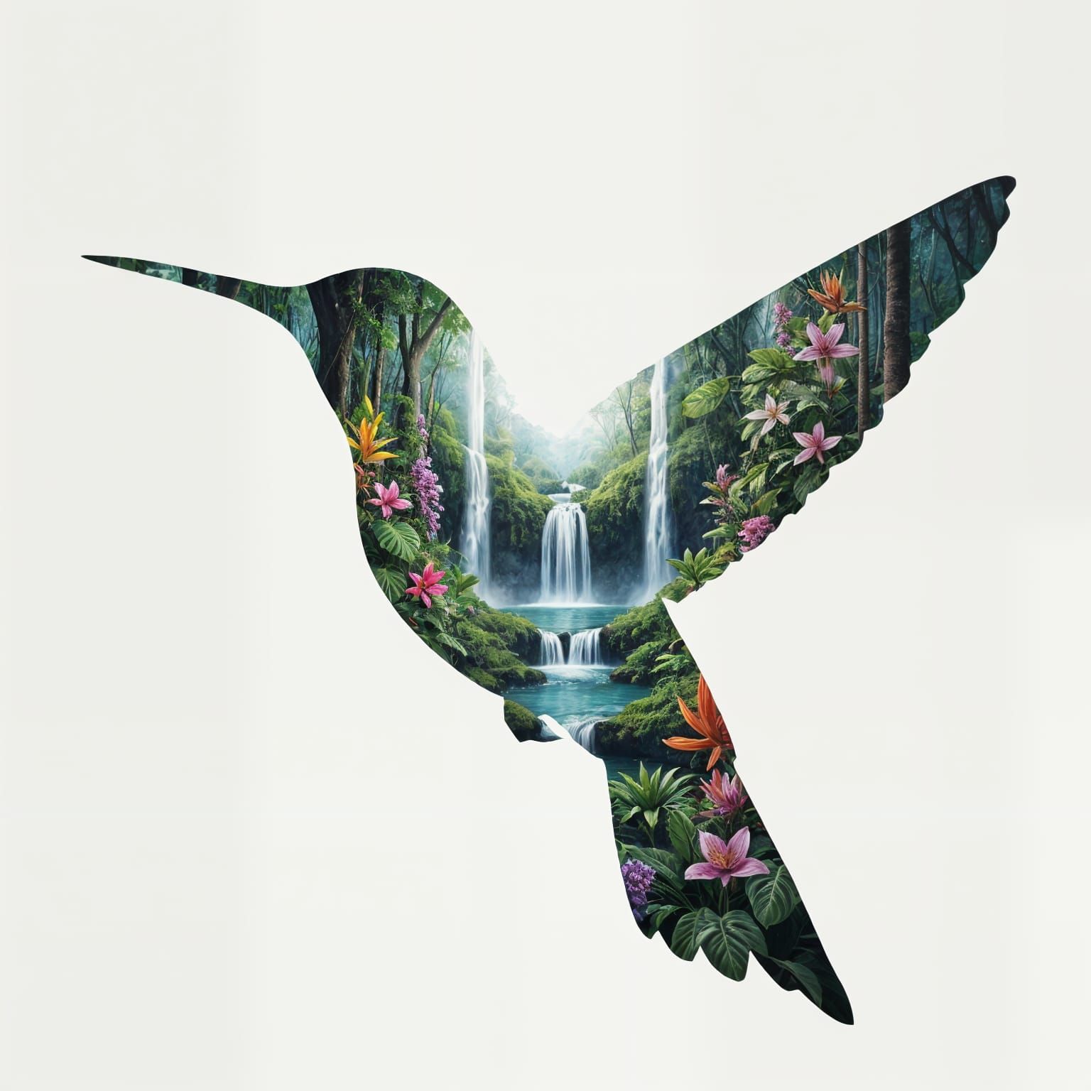 Hummingbird Rainforest Double Exposure Art