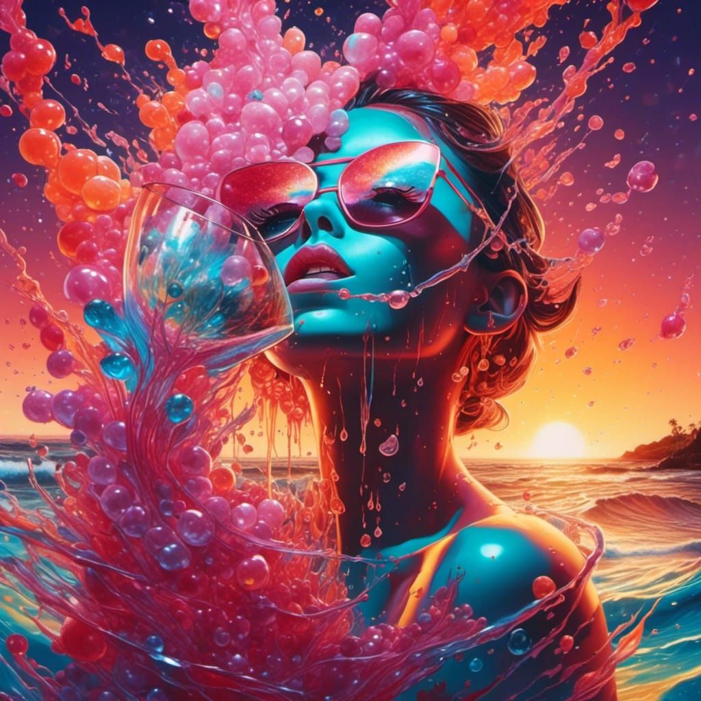 Woman in Wine Glass on Hawaii Beach: Graffiti Art