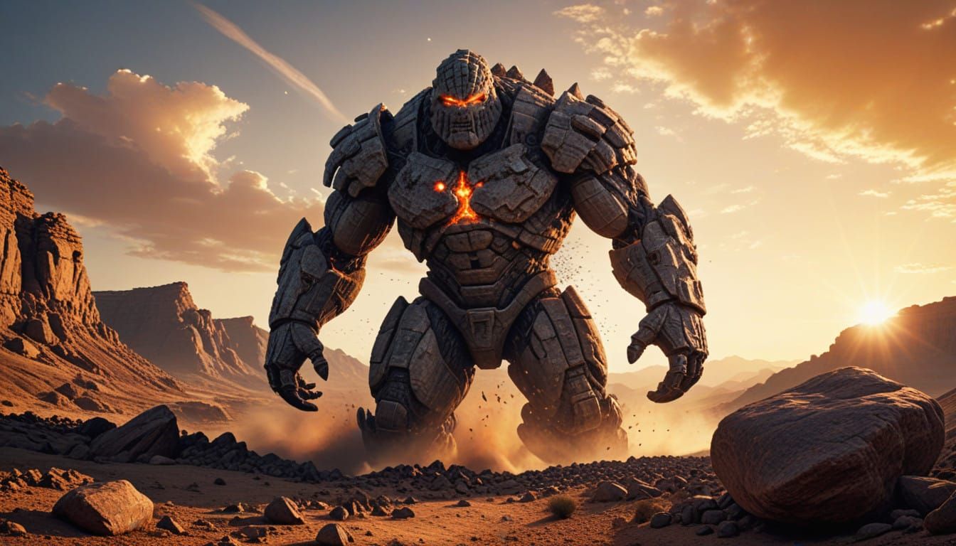 Ancient Stone Guardian Emerges at Golden Hour