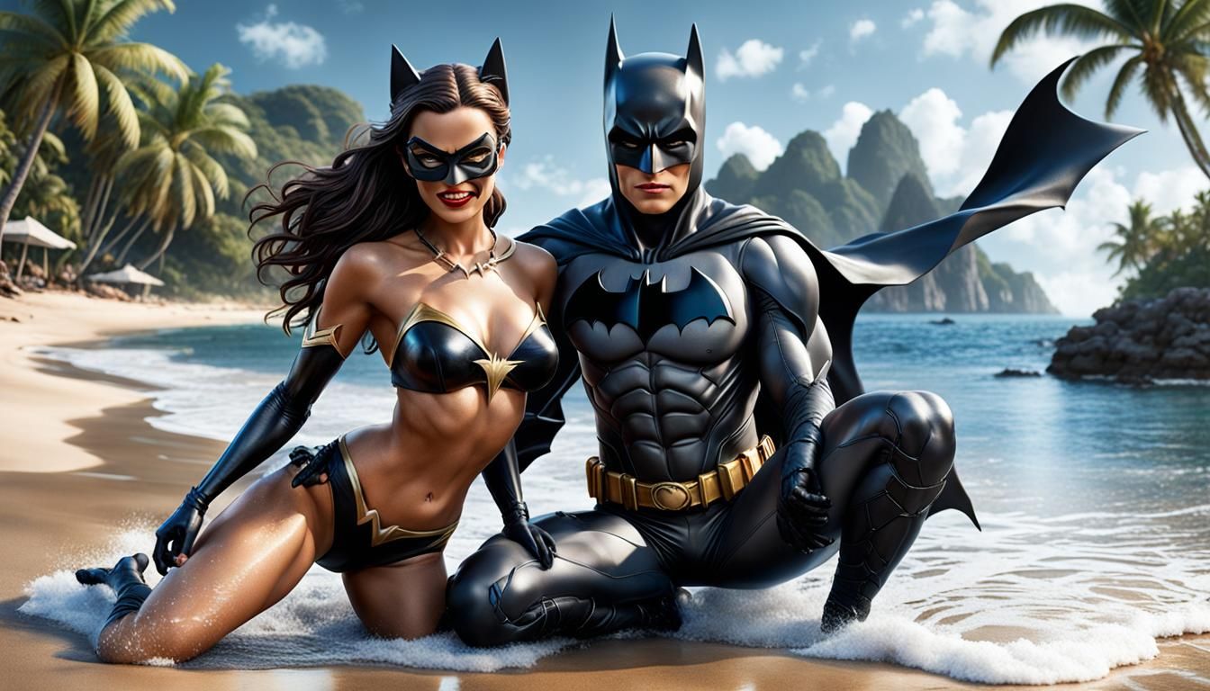 Cat-woman and Batman Fall in Love: Photorealistic 3D