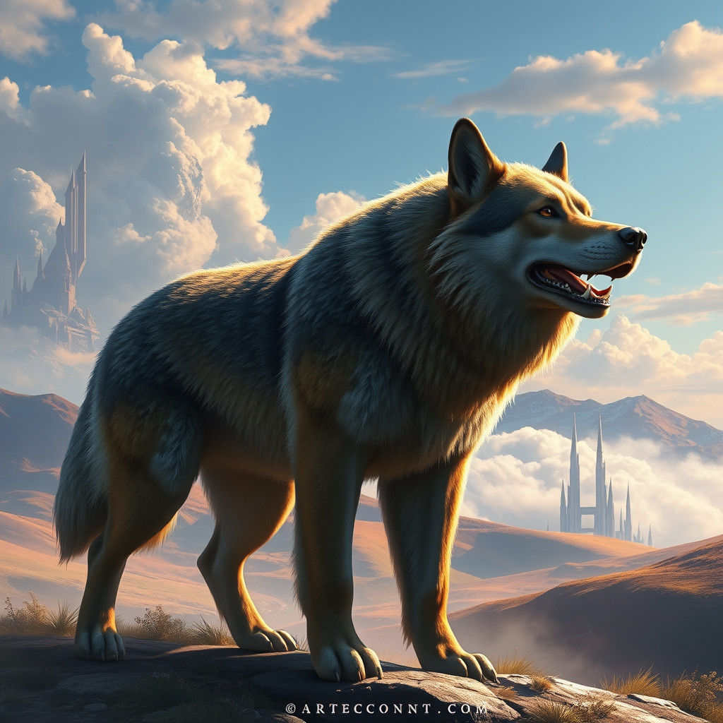 Majestic Giant Canine in Dreamlike Landscape