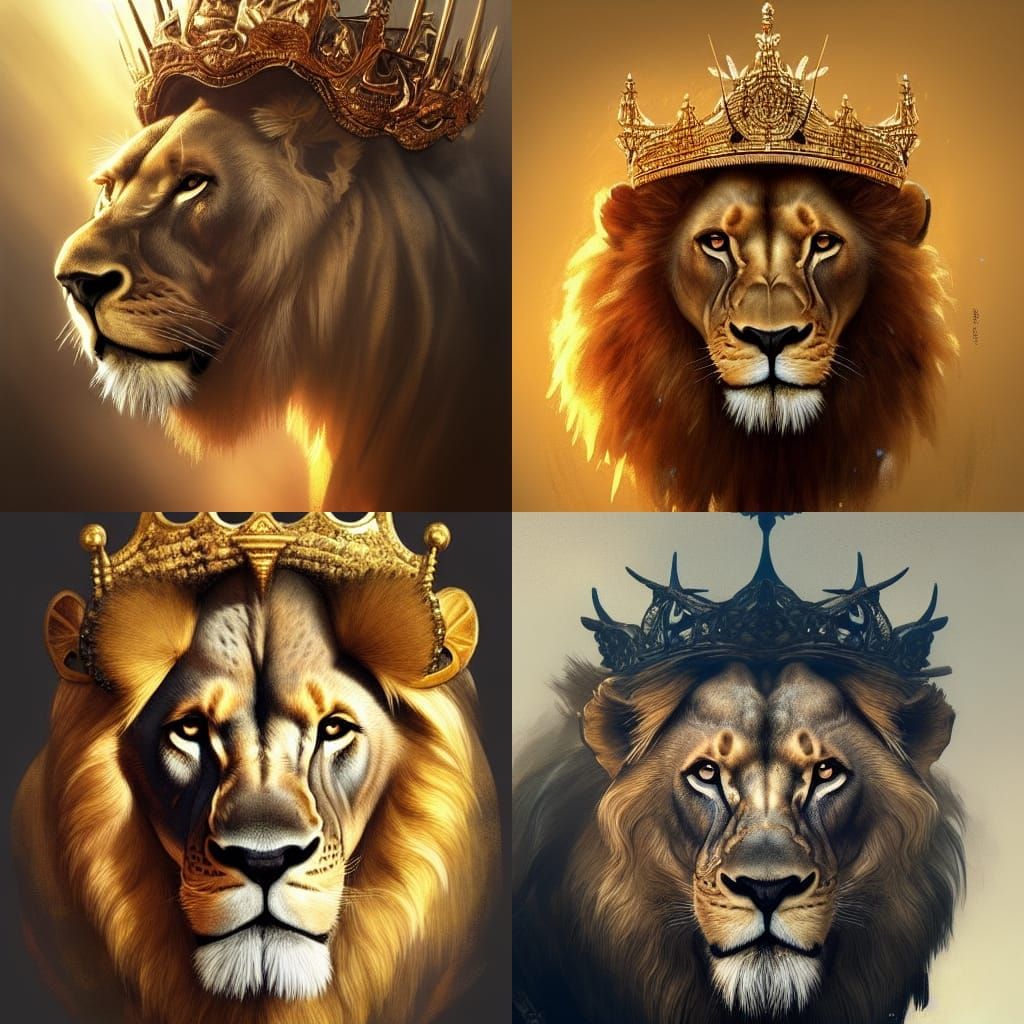 Crowned Lion Portrait in Hyperdetailed Style