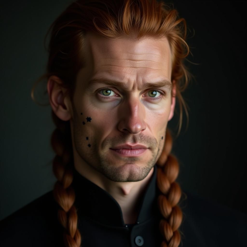 Auburn-Haired Starship Captain Portrait in Editorial Style