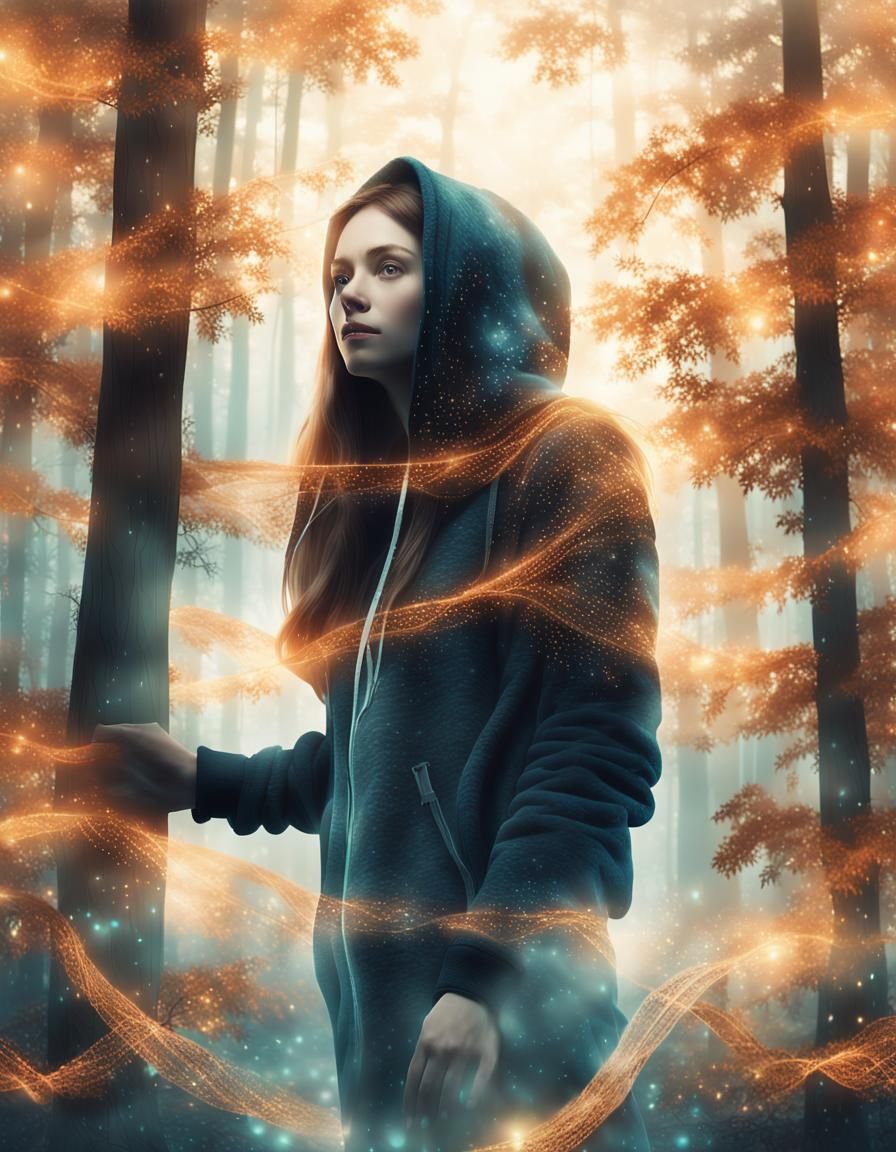 Ethereal Portrait of Woman in Misty Forest