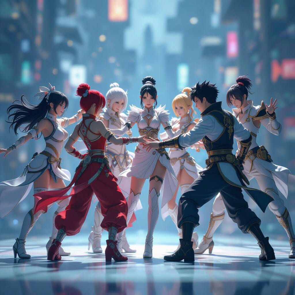 Dynamic Team in Anime Style Collaboration