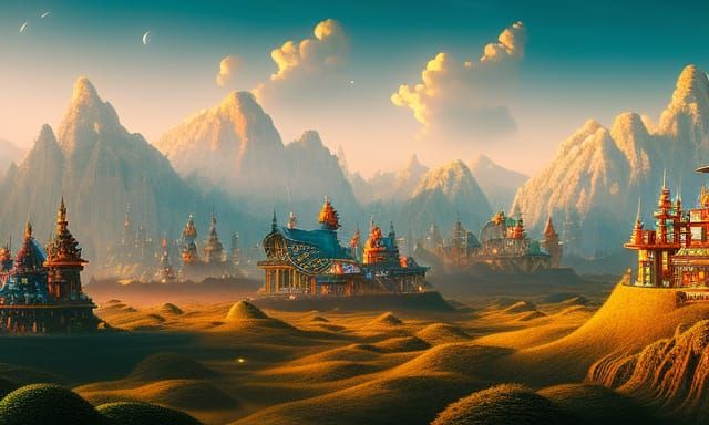 Celestial Fairytale Landscape in Rich Colors