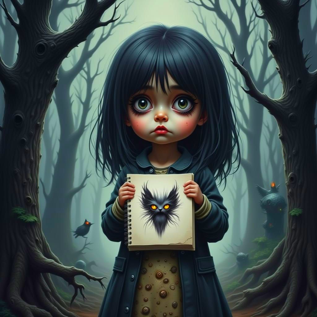 Mysterious Child in a Haunting Misty Forest