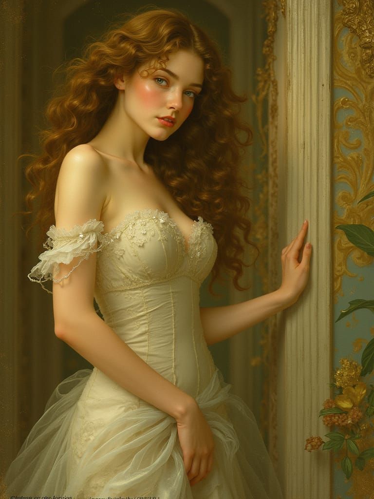 Elegant Woman in Art Nouveau Digital Painting