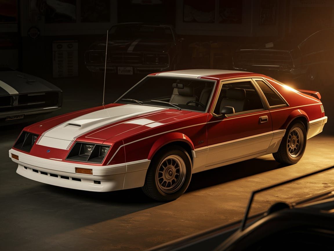 80s Muscle Coupe with Red Paint and White Rally Stripes