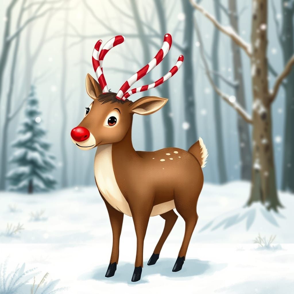 Whimsical Winter Deer with Candy Cane Antlers
