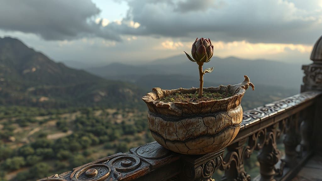 Khokhloma Rockbud in Chull Horn Planter on Skykeep Balcony