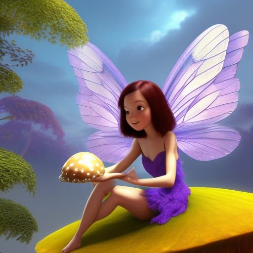 Fairy on Mushroom: Pixar-Style 3D Render