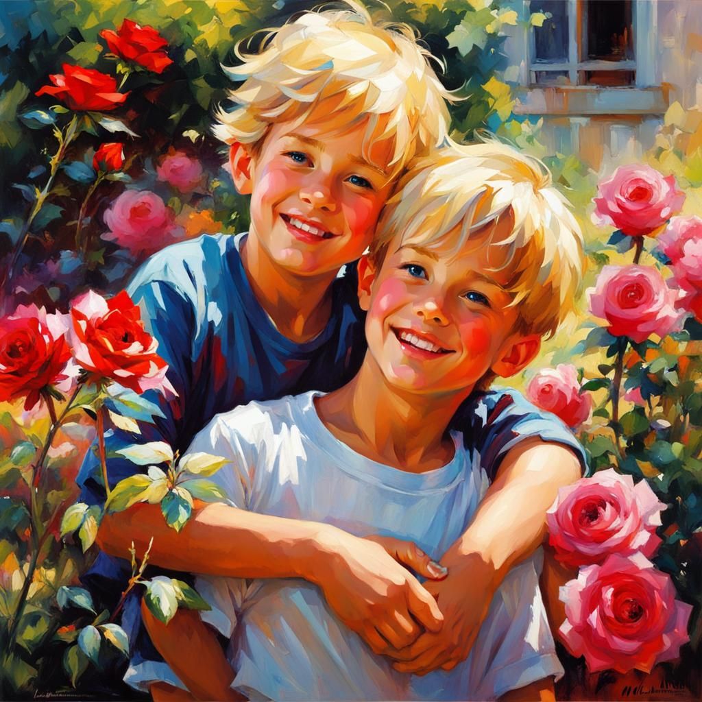 Children in Rose Garden, Anime-Inspired Art