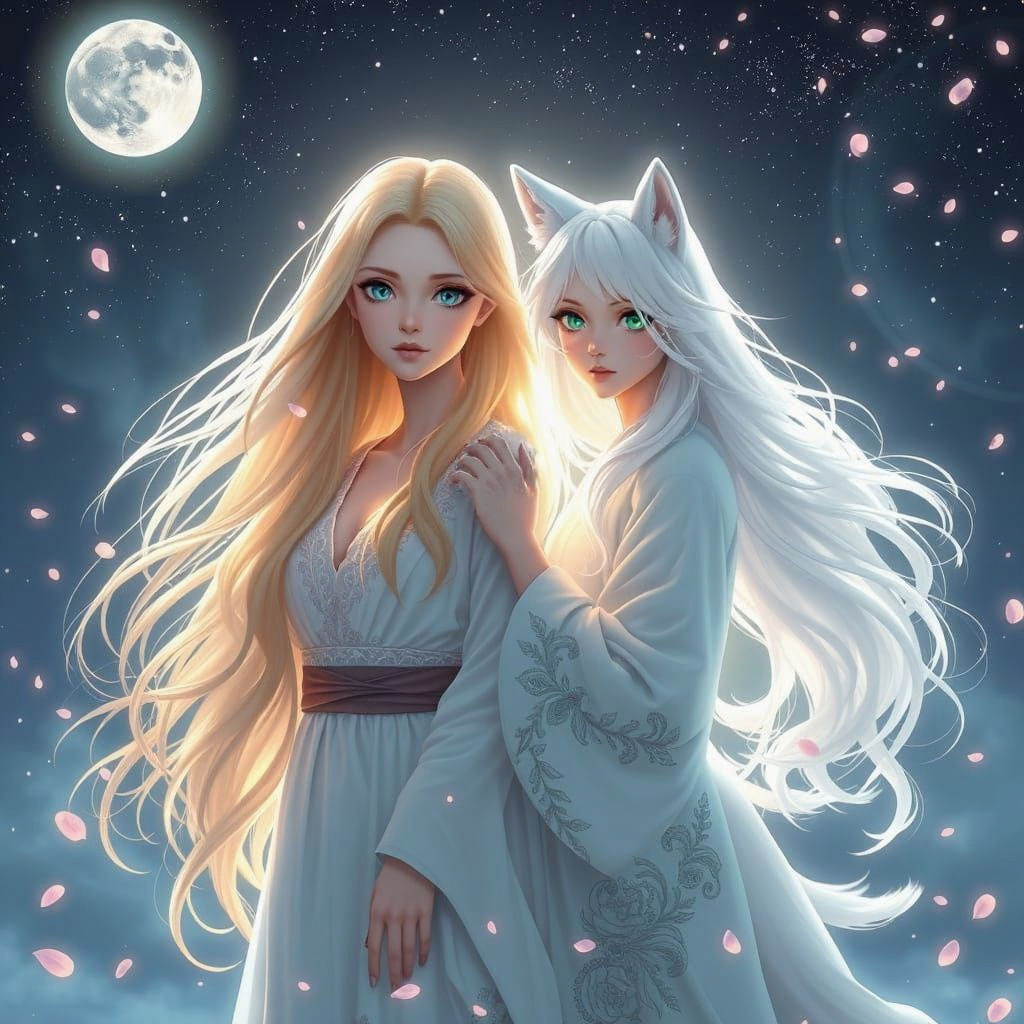 Dreamlike Realm: Two Women in Anime Style