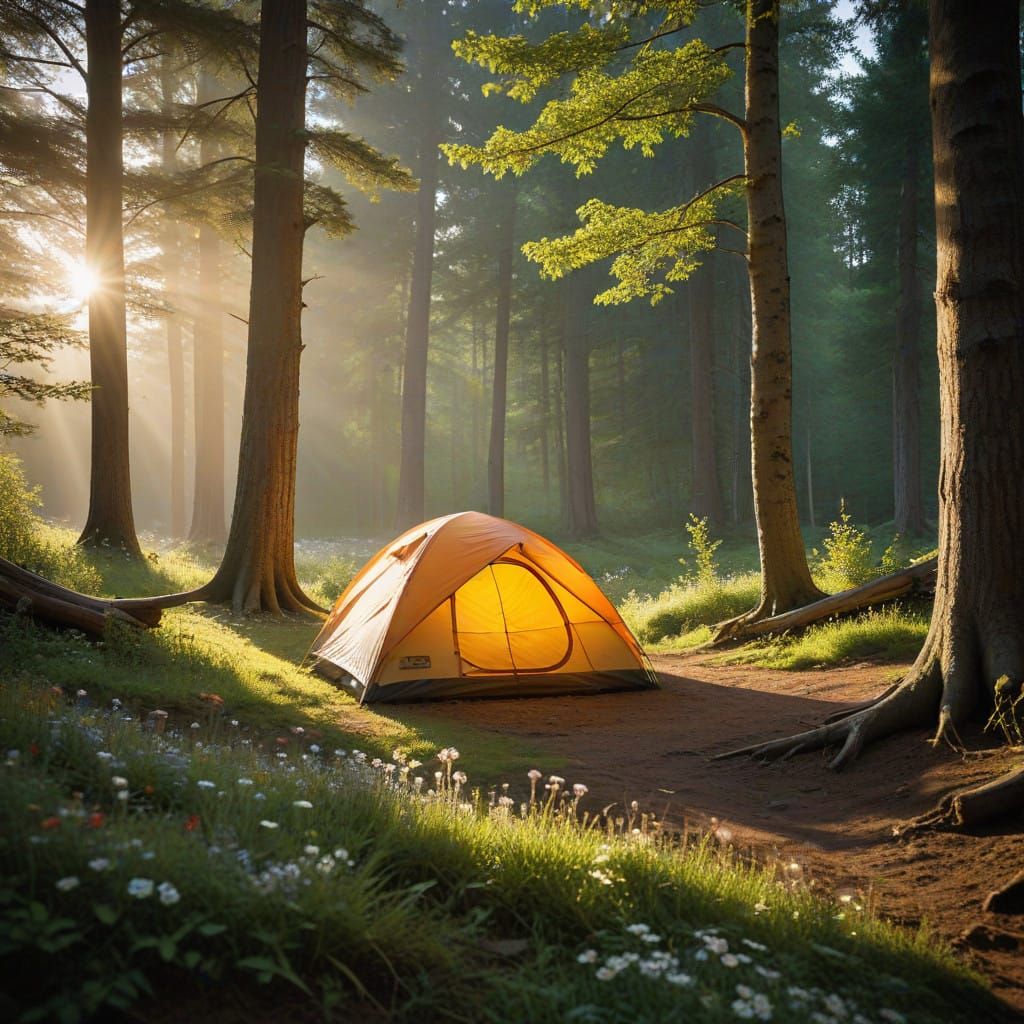 Serene Forest Glade at Sunset in Vibrant Colors
