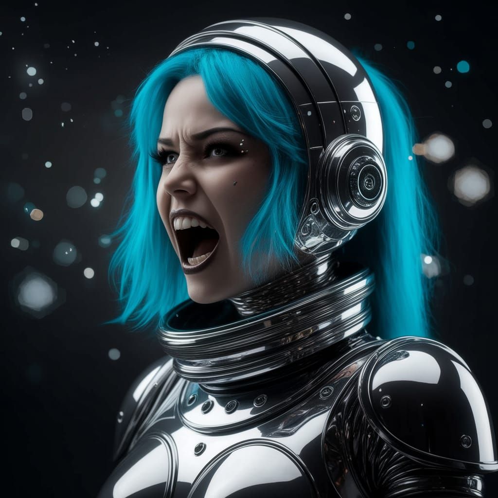 Cyberpunk Girl in Chrome Armor Space Suit
