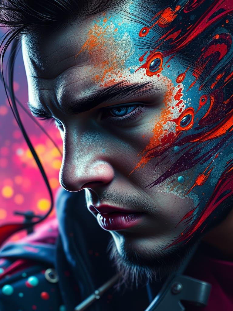 Hyperrealistic Portrait of KI Licht in Vibrant Splash Art St...