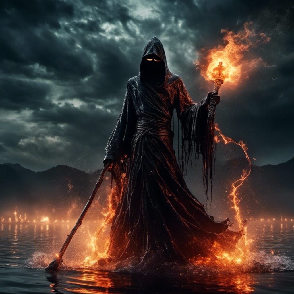 Grim Reaper Rises with Lightning Sword: Dark Fantasy
