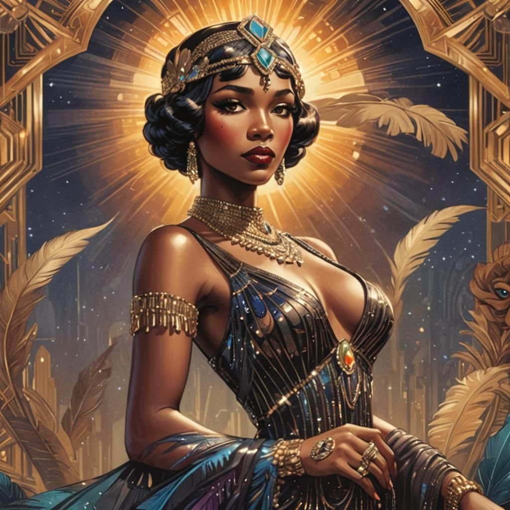 Glamorous Art Deco Woman in Flapper Gown