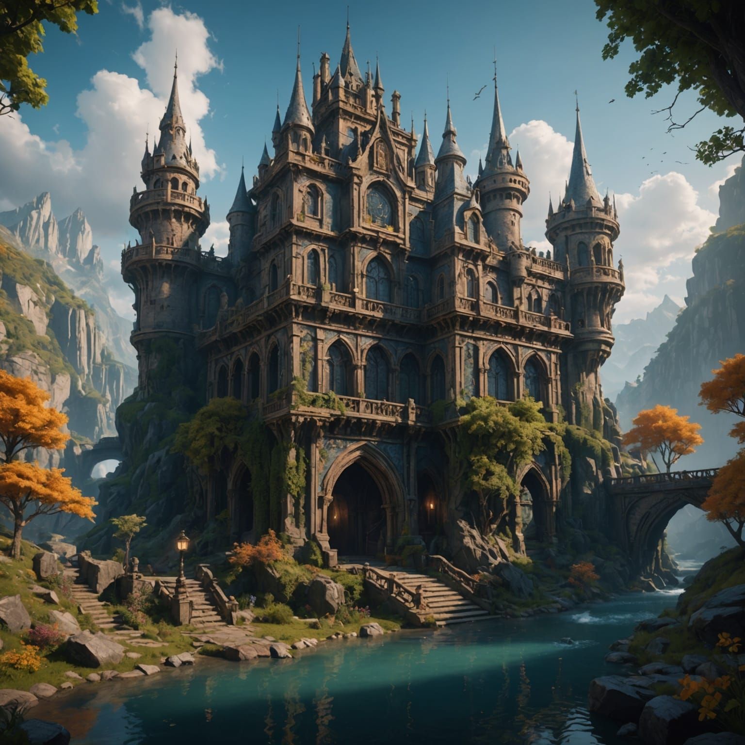 Fantastical Detailed Matte Painting in Deep Color