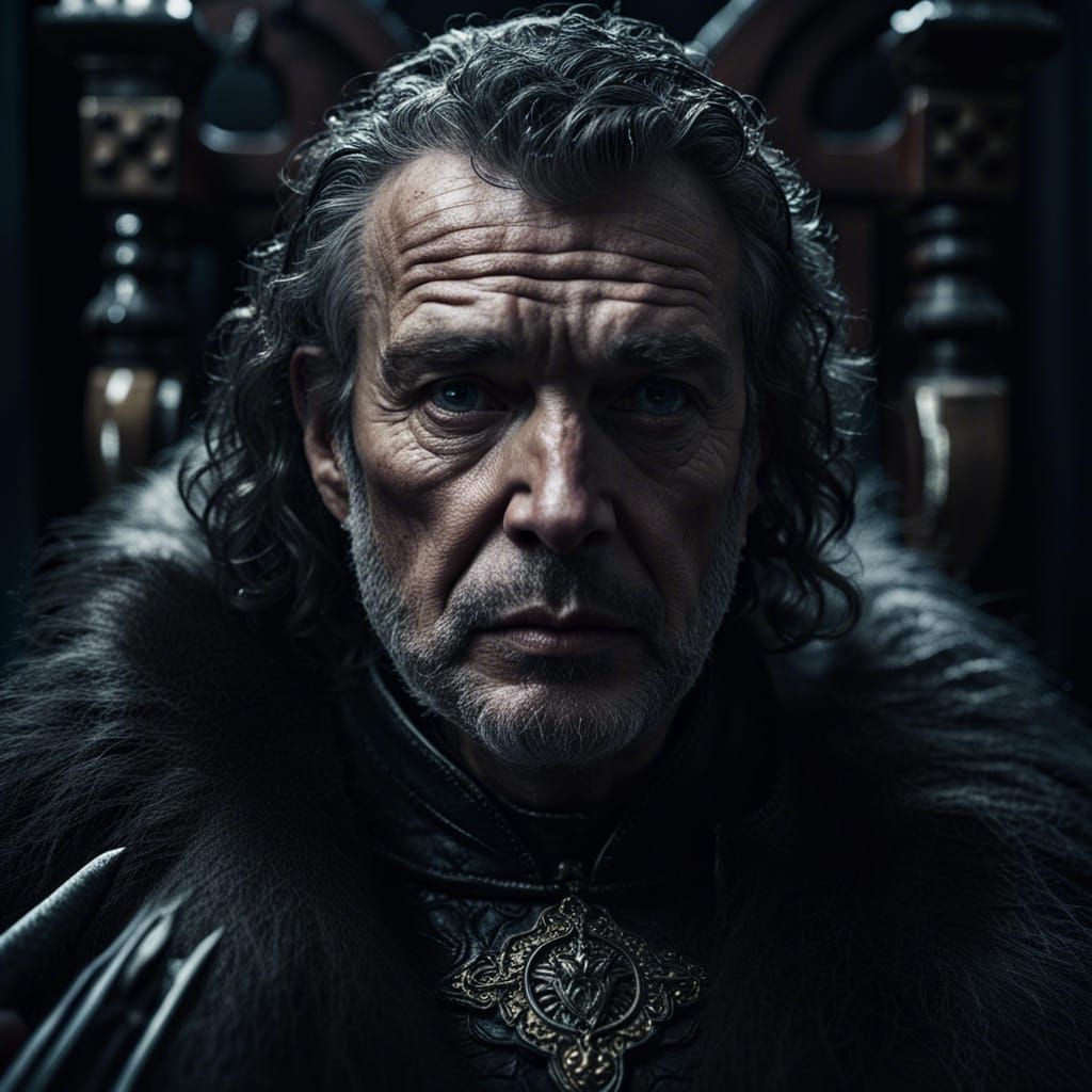 Aged John Snow Portrait on Dark Throne