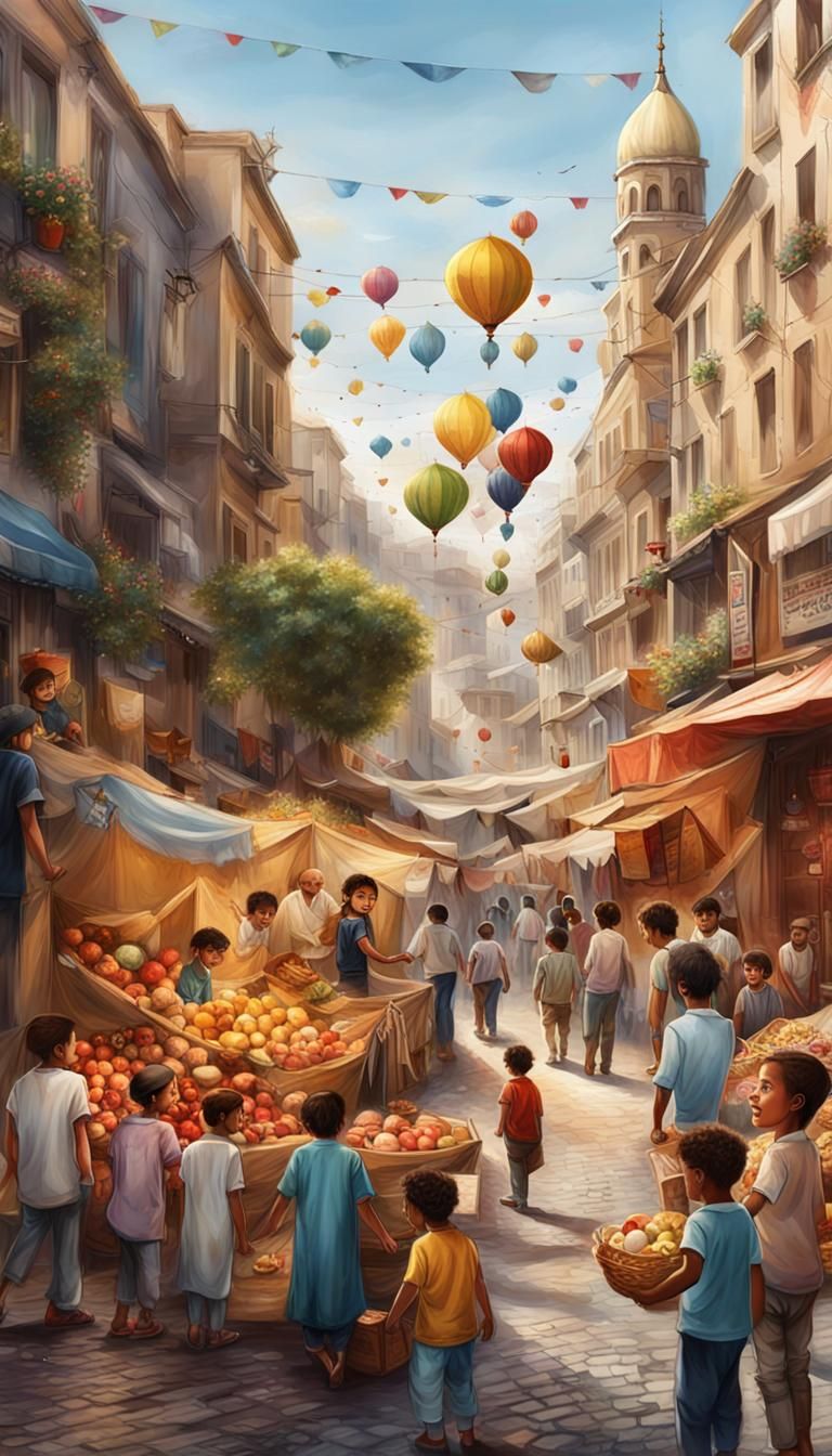 Eid al-Fitr Festivities: A Hyperrealistic Street Celebration